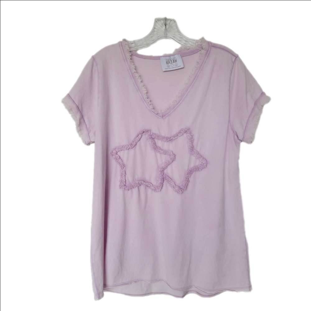 Purple Star Embellished Women's Short Sleeve Tee